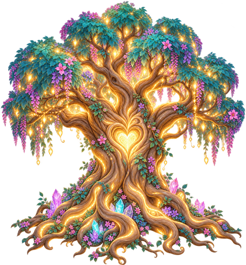 Der große Lumi-Baum mit leuchtendem Herz im Stamm